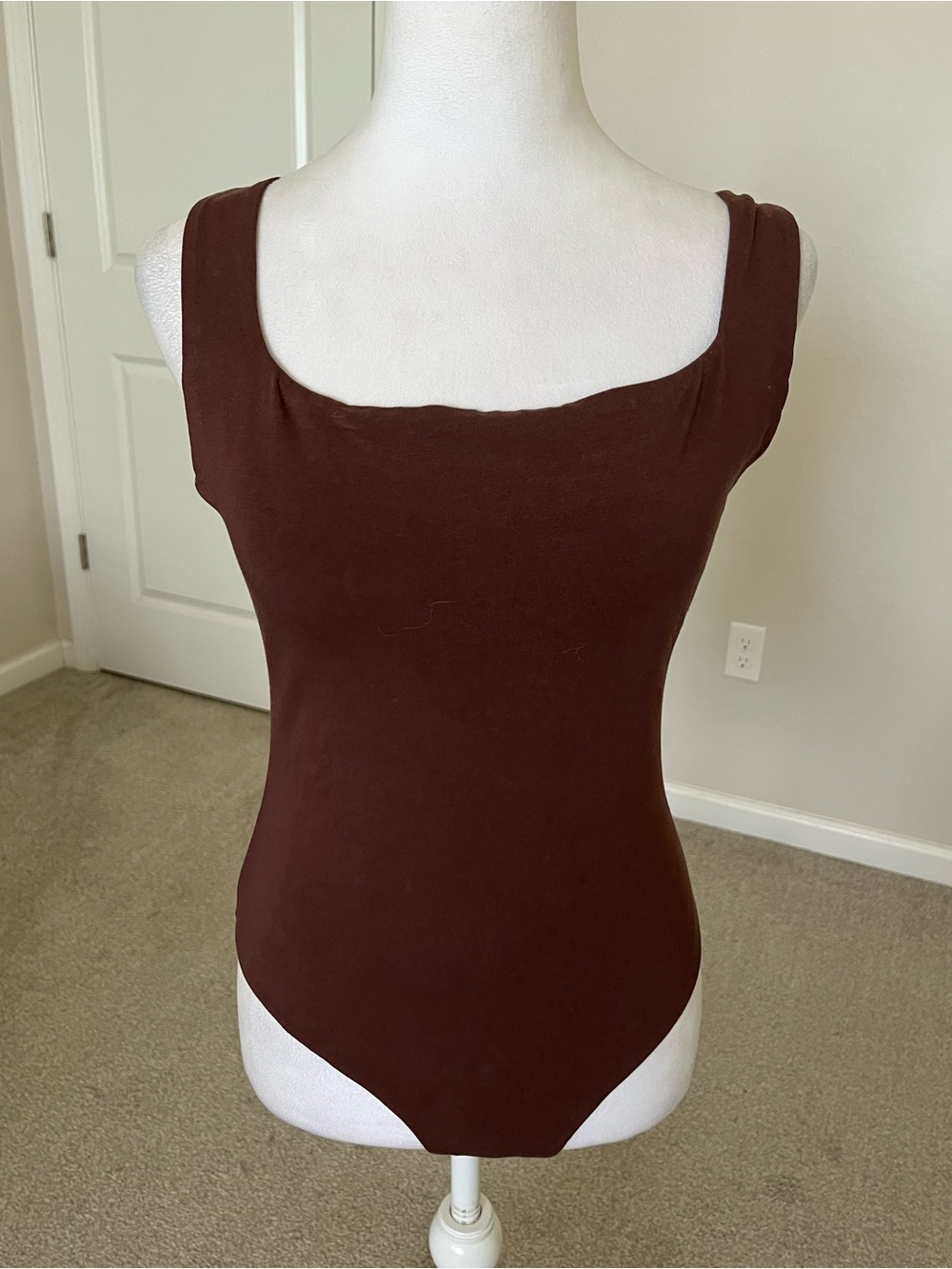 NWT Quince Organic Cotton Square Neck Tank Bodysuit -Chocolate Brown Size Medium